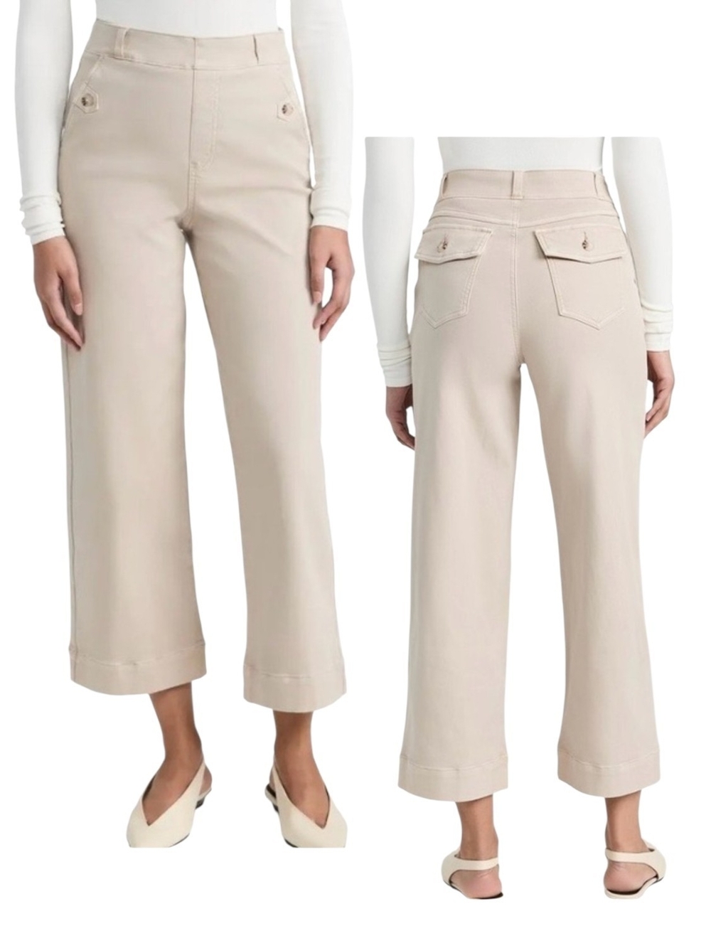 EUC Spanx Pull On Stretch Twill Wide Leg Tummy Control Bone Wash Trouser Pant XL